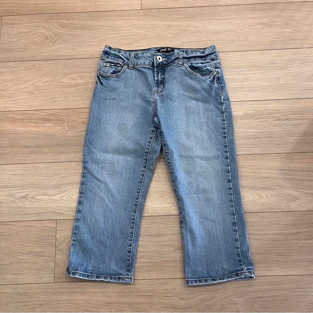 Y2K Low Rise Denim Capri Crop Pants Light Wash Women 10 Indie 2000s Mcbling - Picture 2 of 8